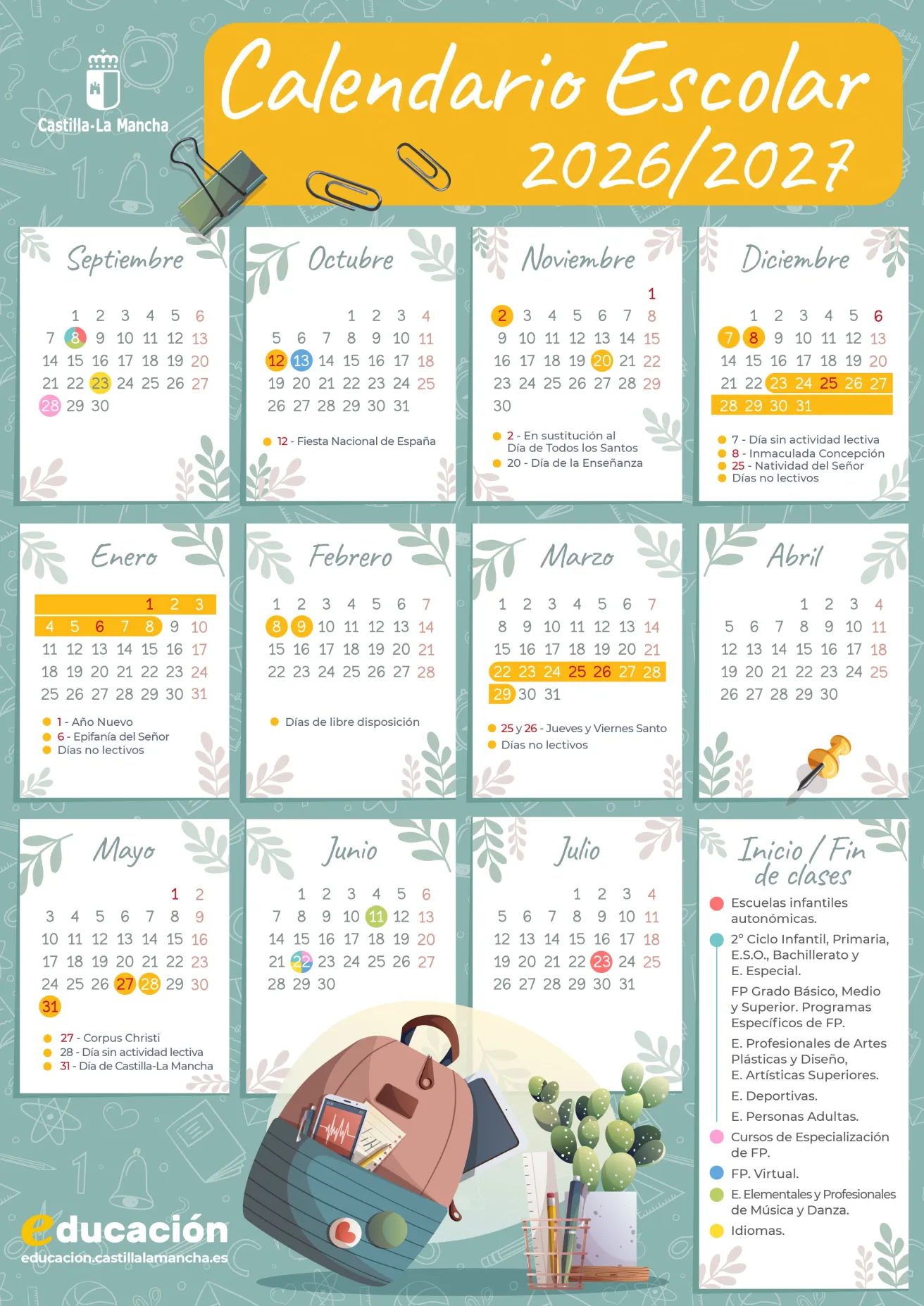 Calendario escolar del curso 2026/27